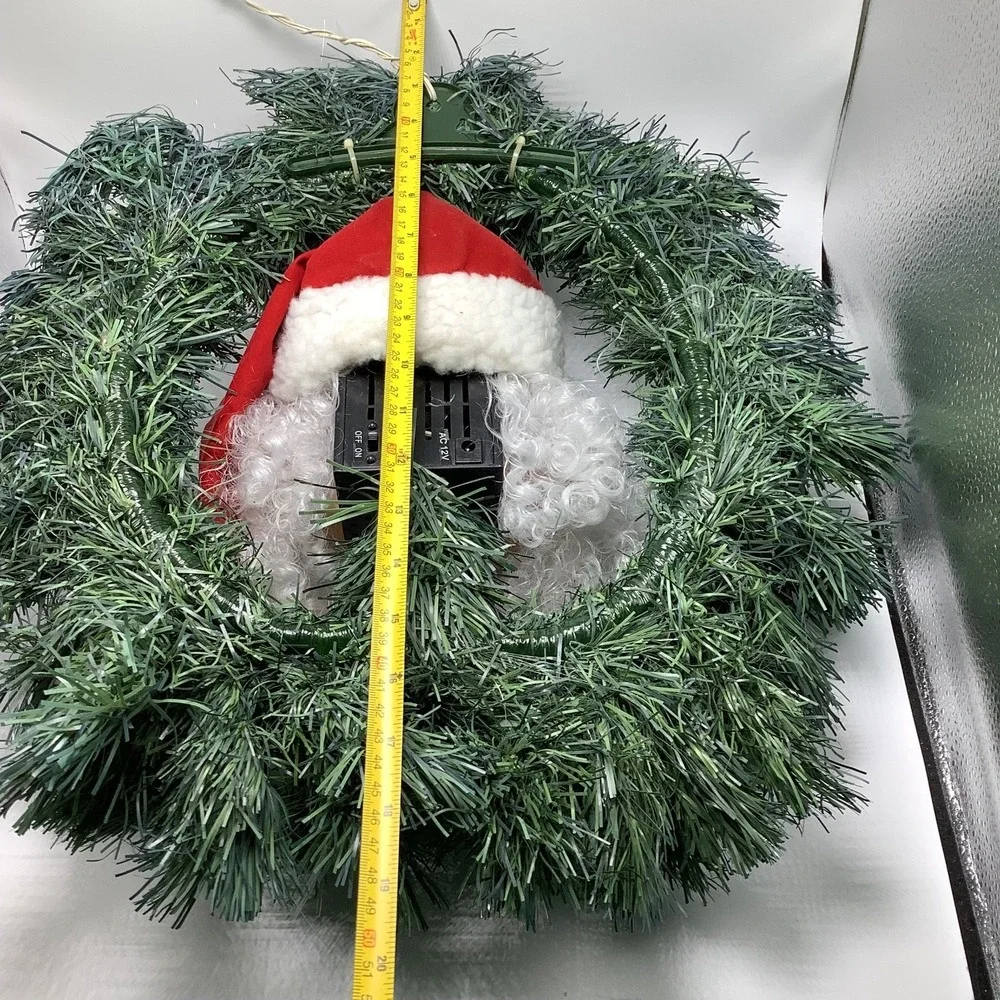 VTG Fiber Optic Christmas Wreath w/‎ Santa Clause Face For Decoration/Parts Only